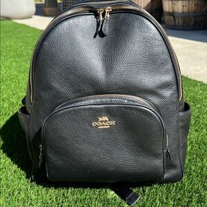 💜COACH Black Pebbled Leather Backpack with Gold Hardware Accents